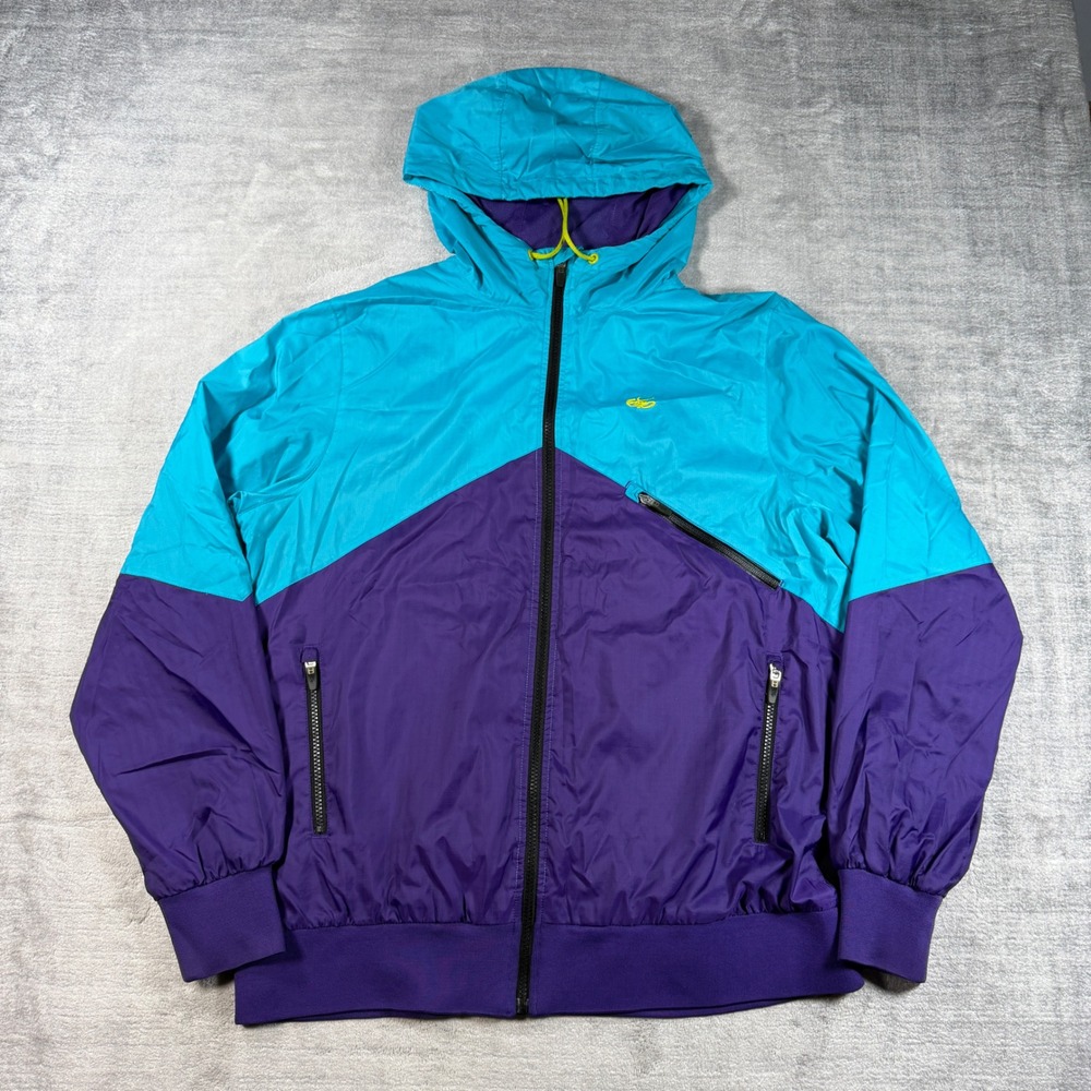 Nike Jacket Mens Large Teal Purple Colorblock Windbreaker Hooded Sportswear